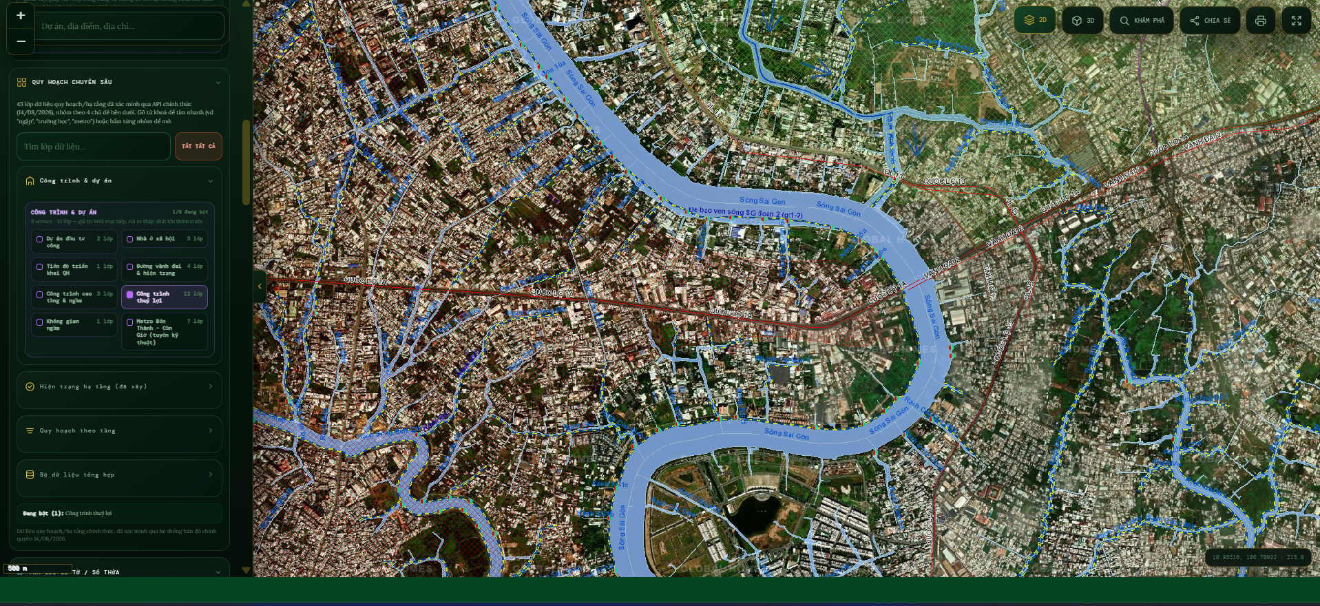Chế độ xem các công trình thủy lợi trên GH Map Chế độ xem các công trình thủy lợi trên GH Map